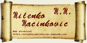 Milenko Mačinković vizit kartica